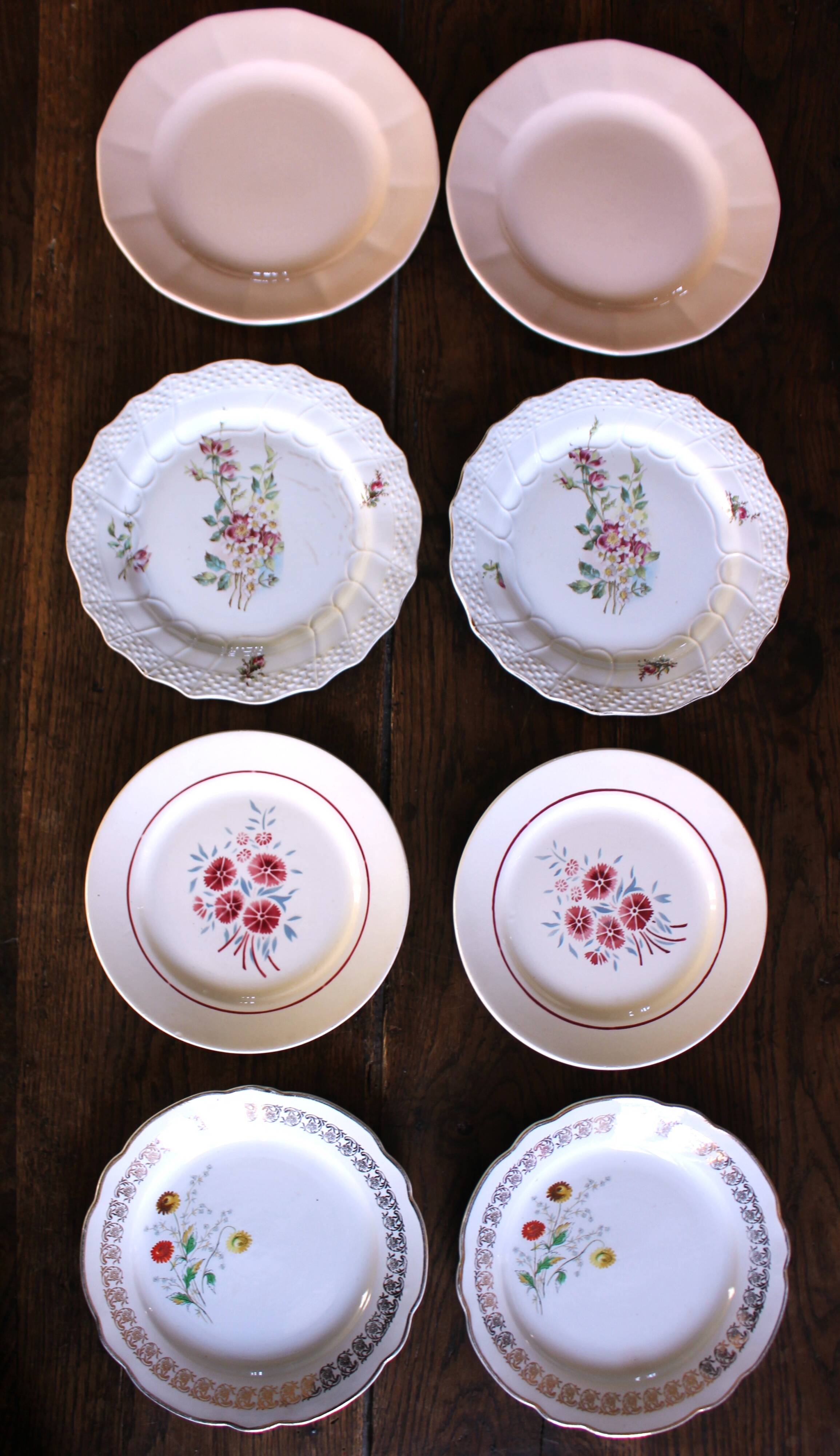 8 small paired plates Badonviller Saint Amand Rose Luzin Digoin Sarreg