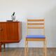 Set of 4 solid pine chairs, reupholstered in ocean blue wool, 1980.