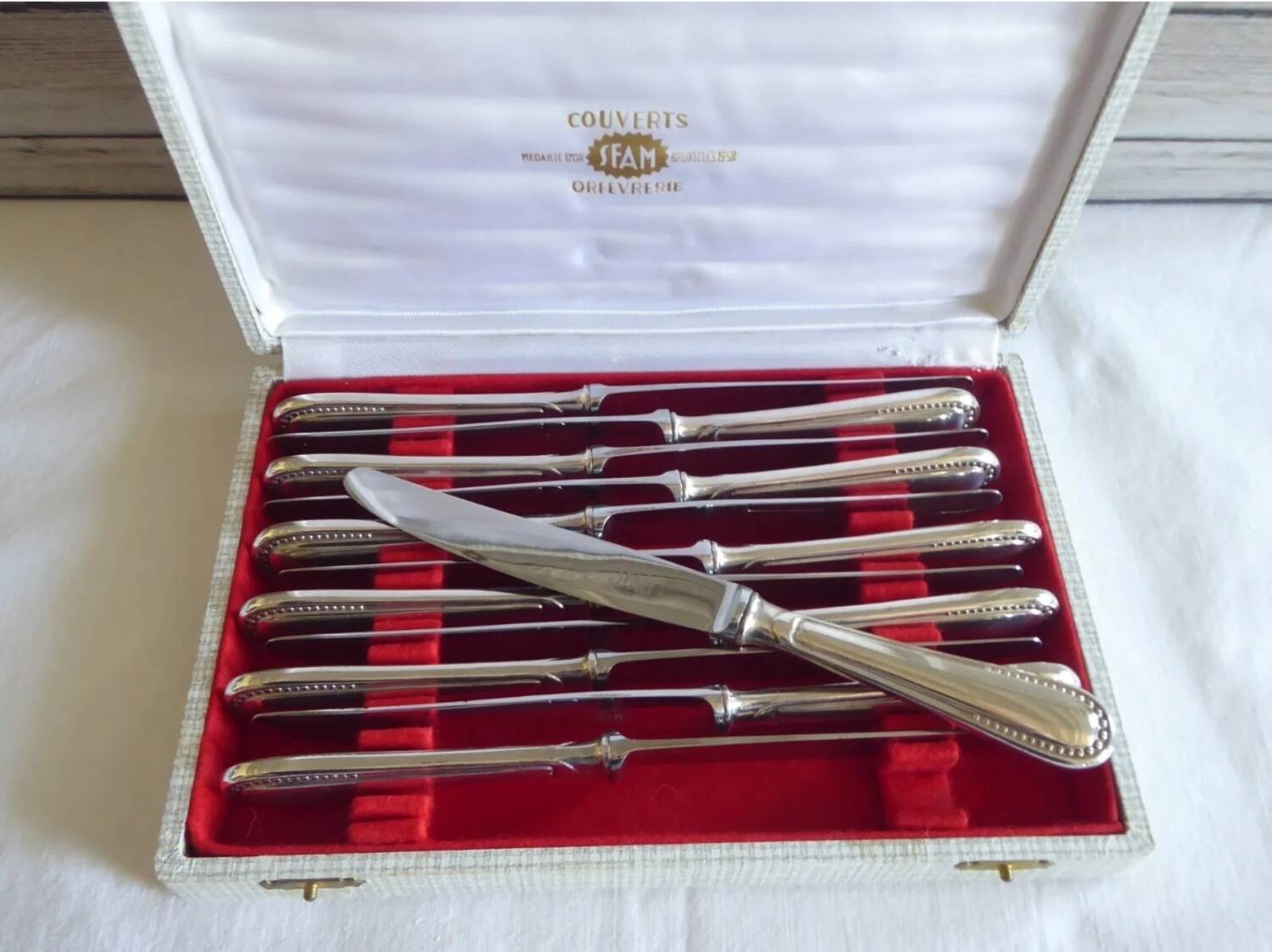12 sfam dessert knives silver metal 21 cm