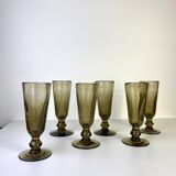 Set of 6 vintage black bubble glass champagne flutes