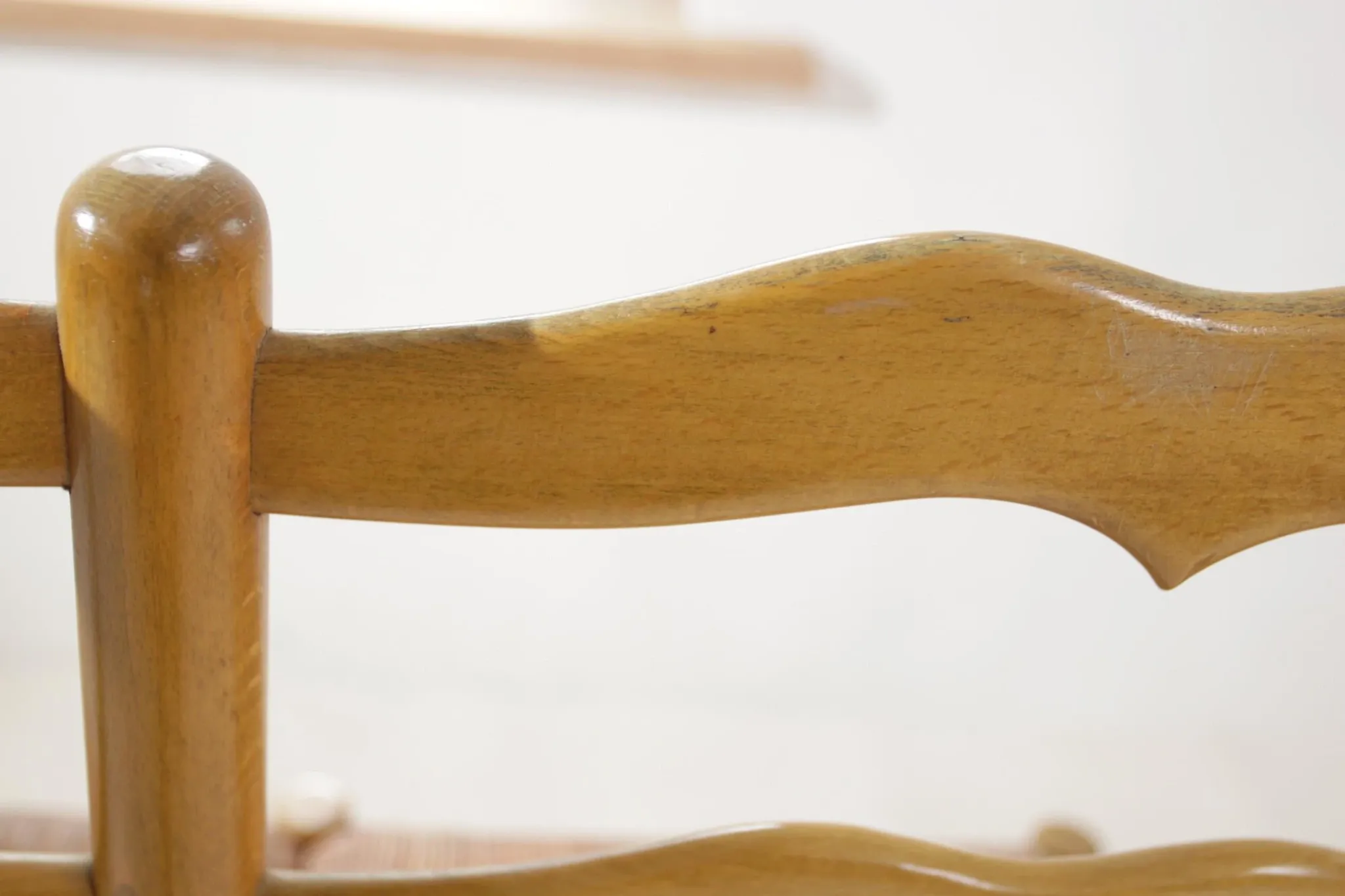 Beech three-seater bench with rush seat – 1960s