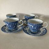 4 Coaching Scenes Blue Tea Cups and Saucers by Johnson Bros Ireston