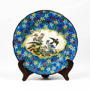 Longwy plate, early 20th century – Cloisonné enamels decorated with birds and flowers