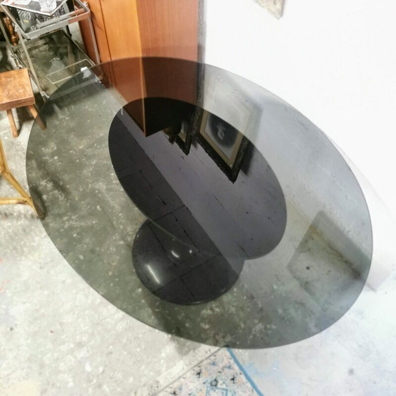 Vintage tulip foot table and smoked glass