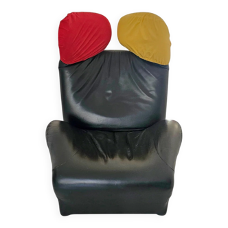 Vintage Lounge Wink chair / Toshiyuki Kita for Cassina 1980s / Black leather