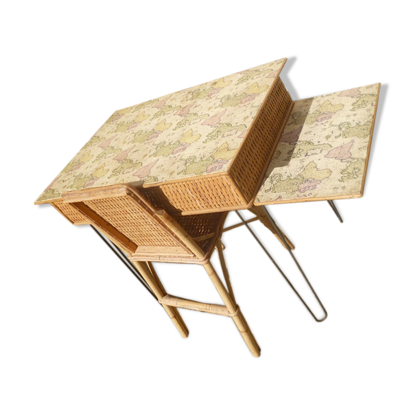 Bureau et chaise en osier et rotin 1960