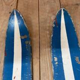 Old Pair of Vintage Blue & White Wooden Skis Mountain Chalet Decor - 218 cm