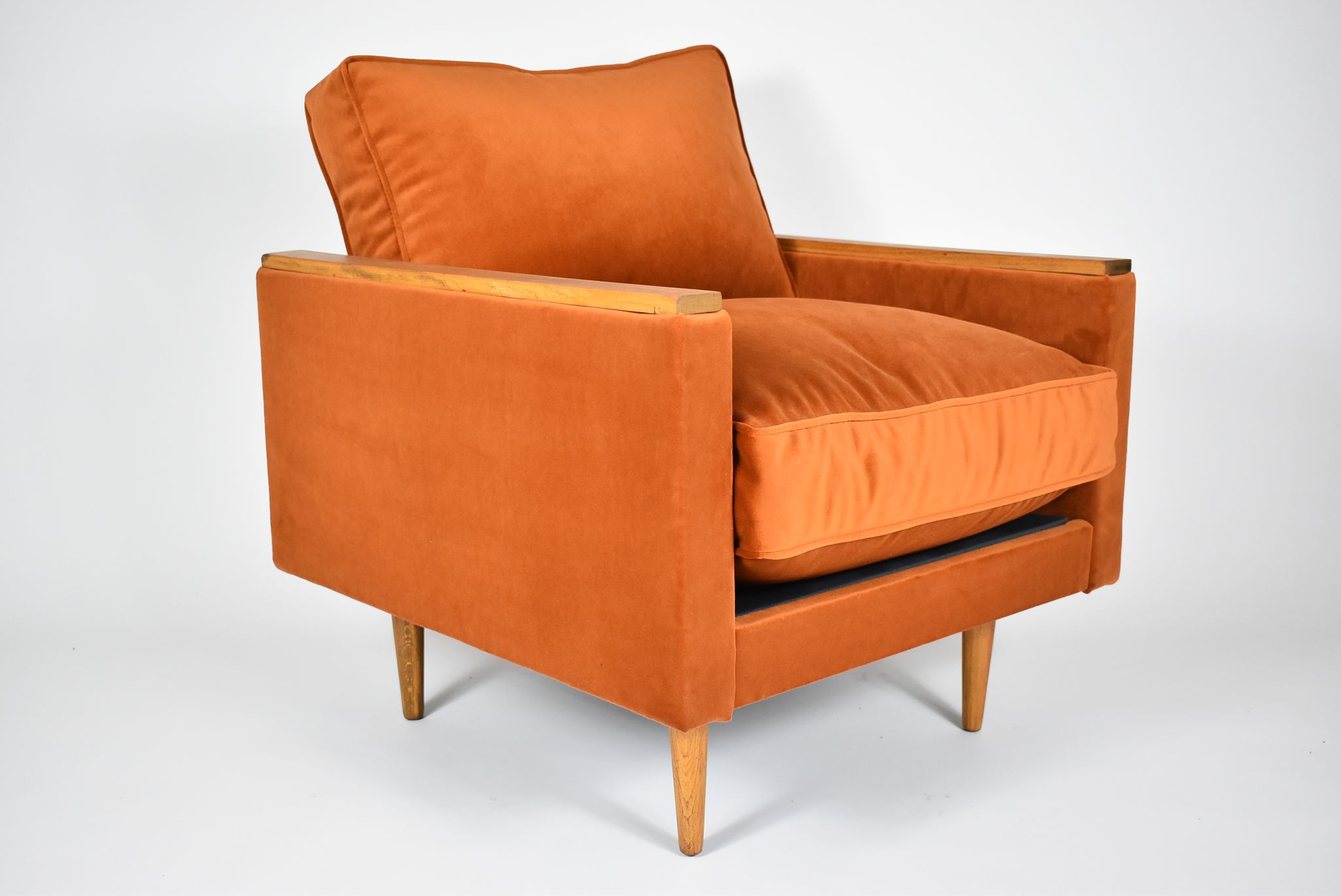 Fauteuil vintage Cube restauré, années 1970, velours roux