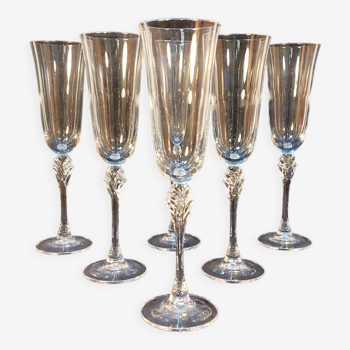 Set de 6 flûtes à champagne français 16,5 cl - Cristal d'Arques modèle Verneuil circa 1980