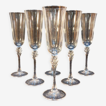 Set of 6 French champagne flutes 16,5 cl - Cristal d'Arques model Verneuil circa 1980