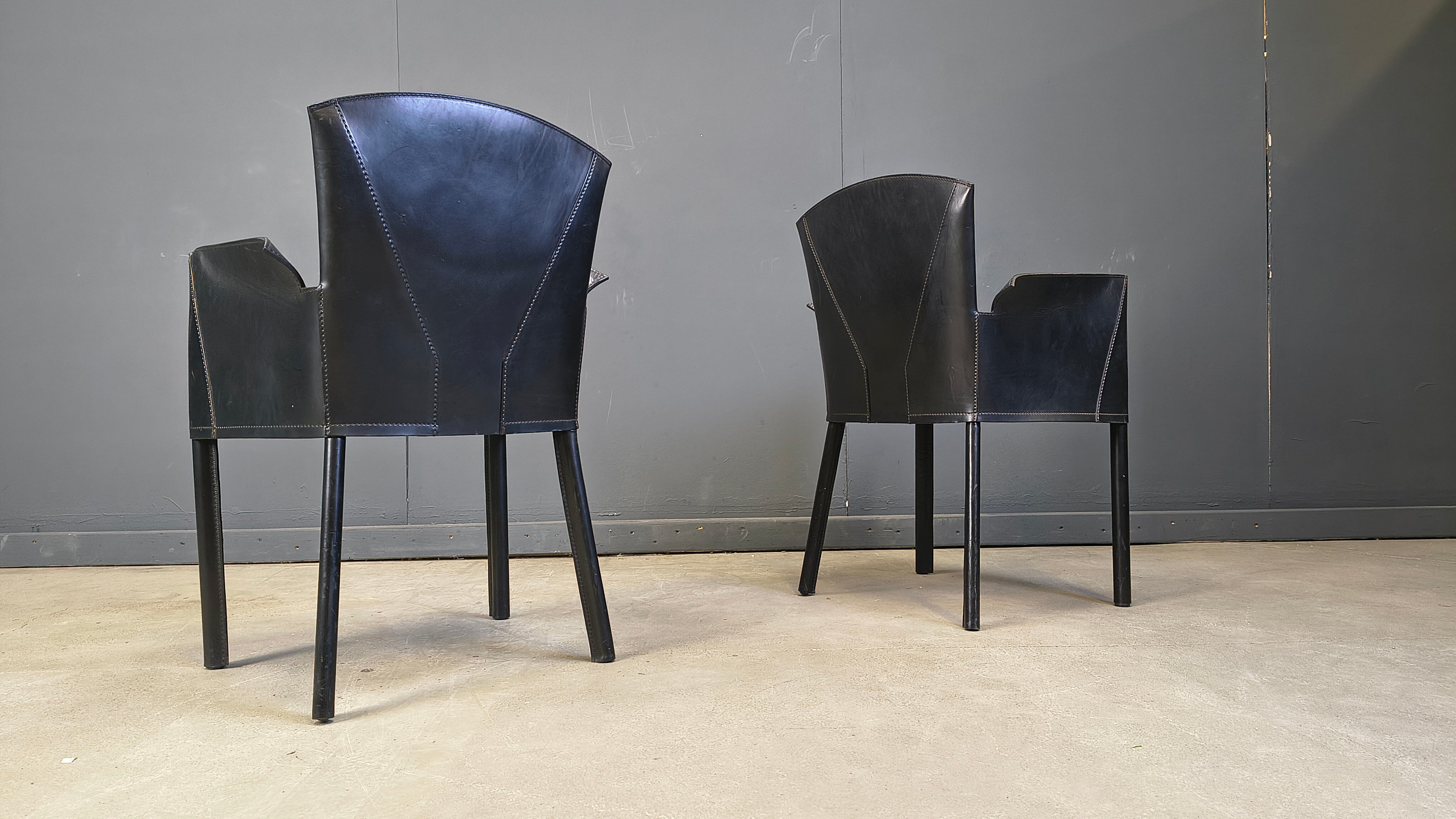 Black leather Italian dining chairs, 1980s - set of 6