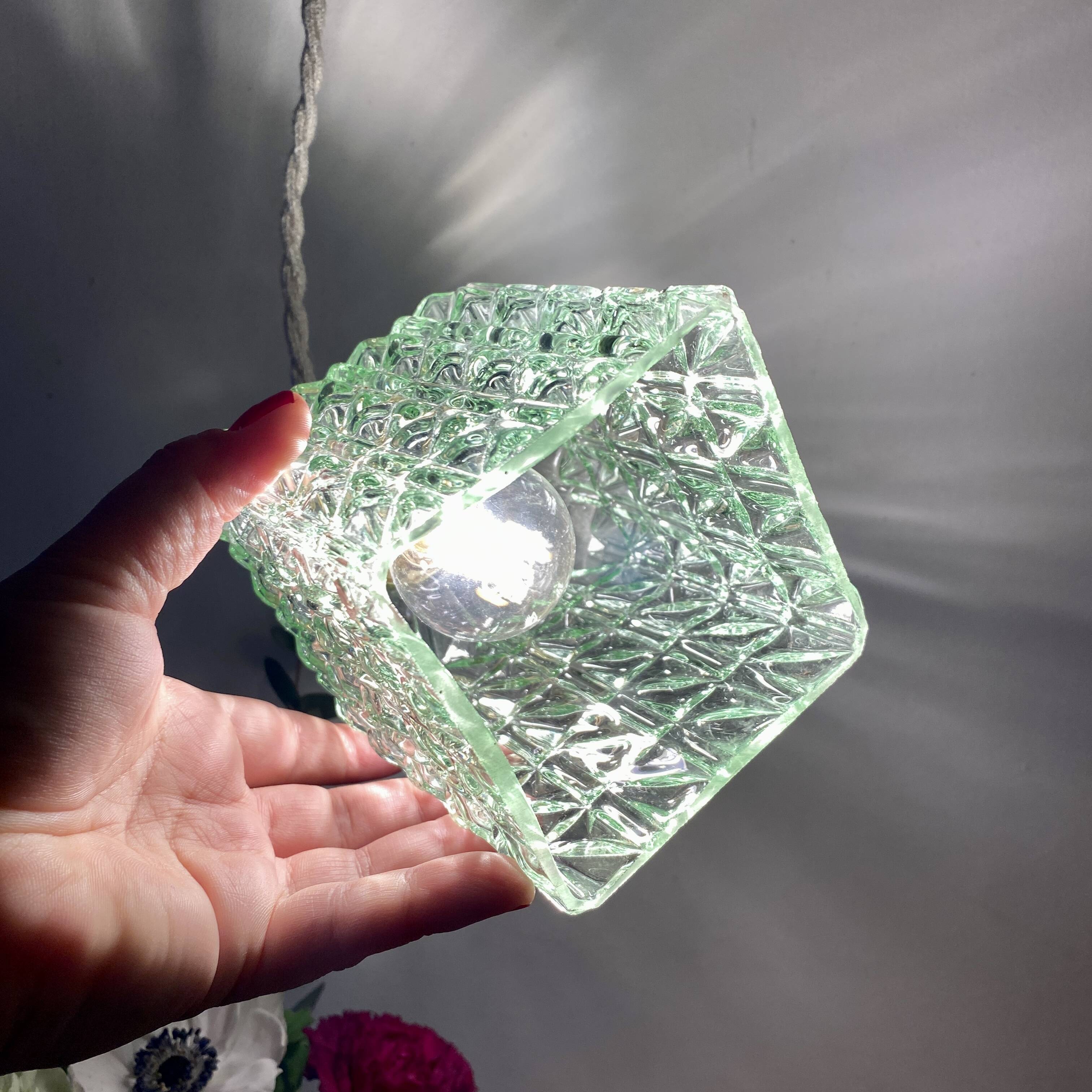 Vintage globe pendant light in green molded glass