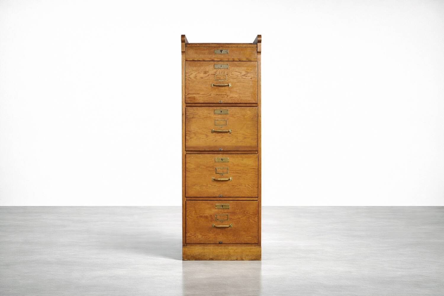 Vintage Industrial English Oak Filing Cabinet with Drawers, 1920s
