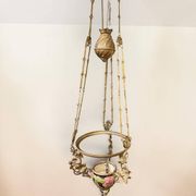 Art Nouveau suspension, rising and falling, in slipware, around 1900.