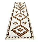 3x12 Geometric Beige & Brown Kilim Runner Rug, 102x357Cm