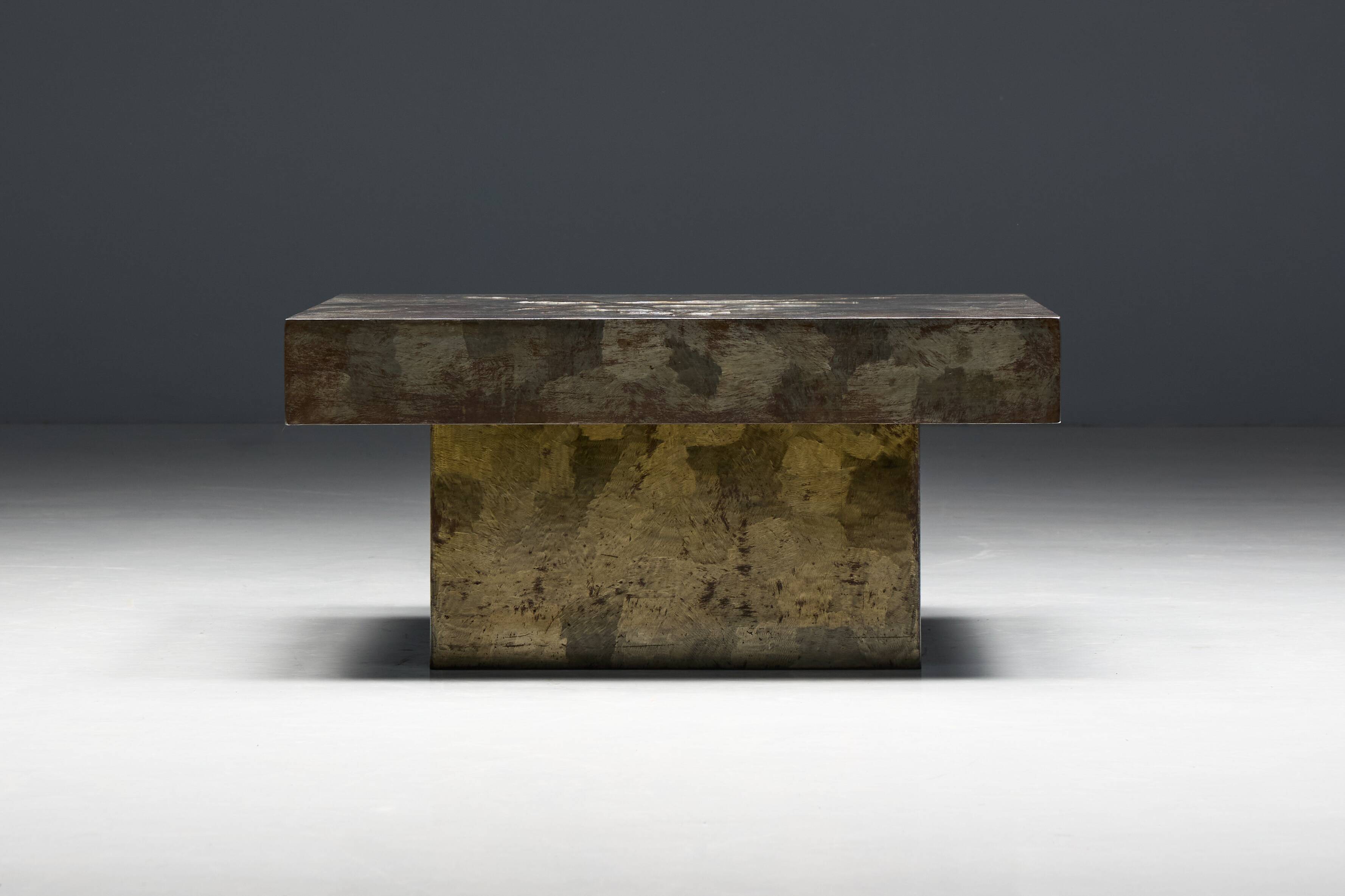 Brutalist Steel Coffee Table, France, 1970s