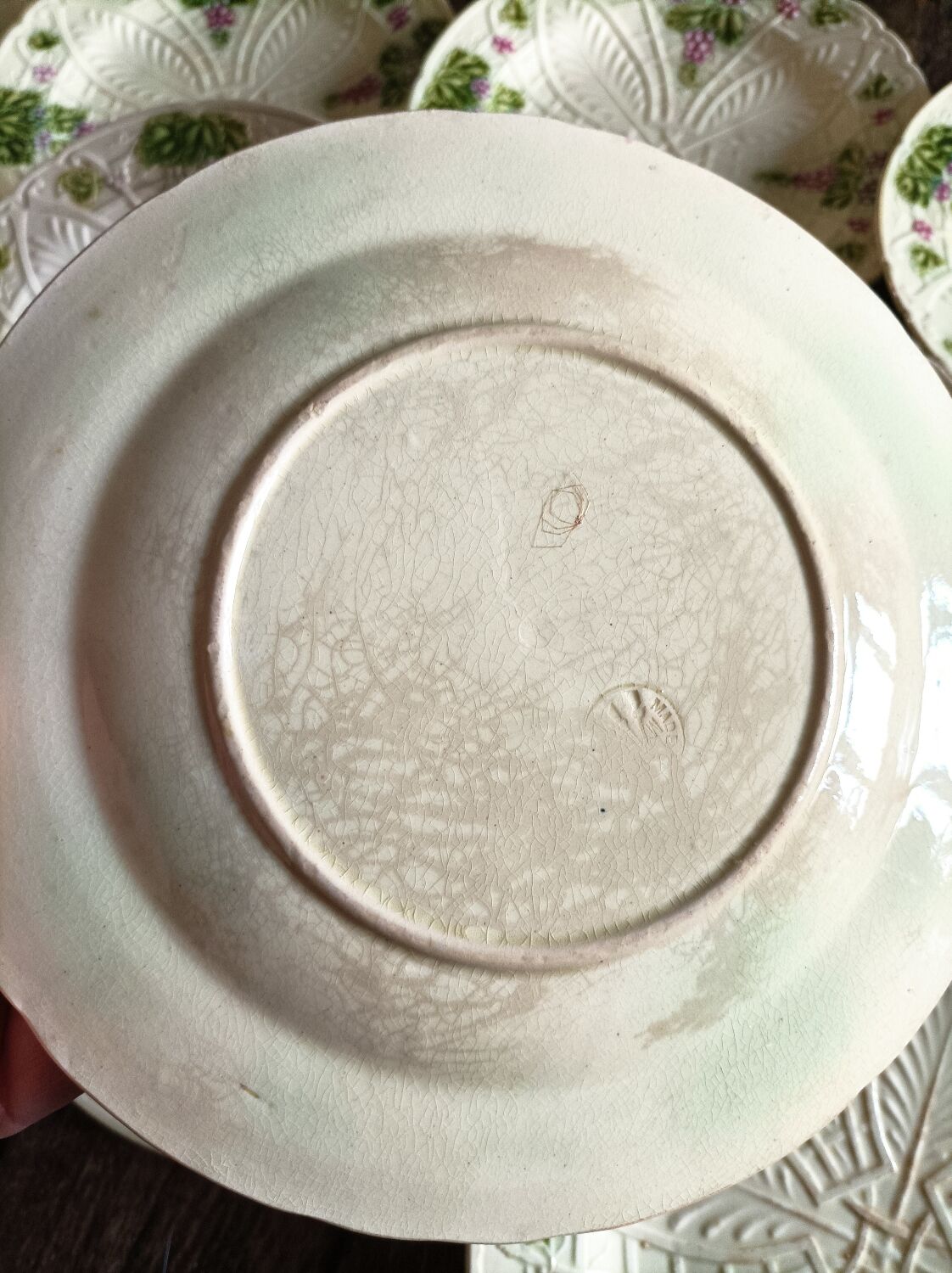 11 dessert plates in slip decorated with grapes Les salins