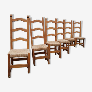Série de 6 chaises paillées 1970