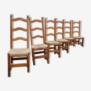 Series of 6 straw chairs 1970