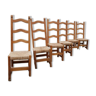Série de 6 chaises paillées 1970