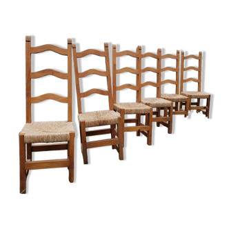 Series of 6 straw chairs 1970