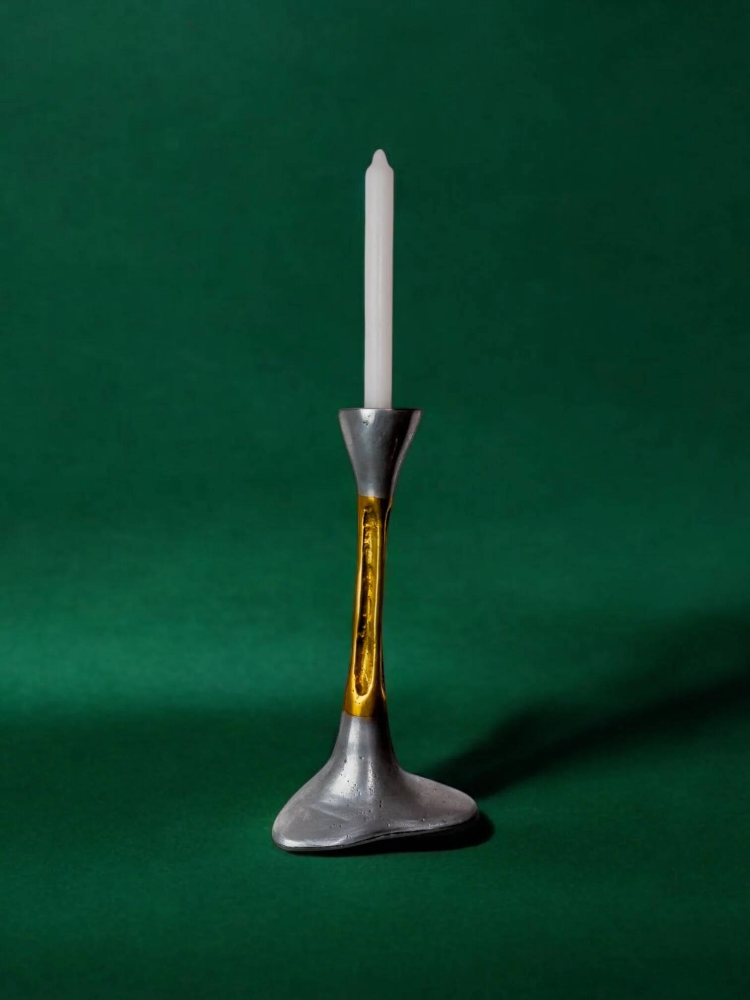 Brutalist candlestick by David Marshall, bronze and aluminium, Spain, 1970s