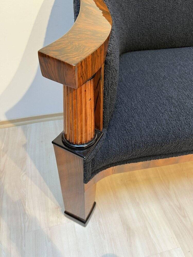 Biedermeier Sofa in Walnut Veneer & Black Teddy Fabric, Vienna, Austria, 1825