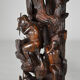 African carved ebony lamp, "Hunters, buffalo and crocodile"