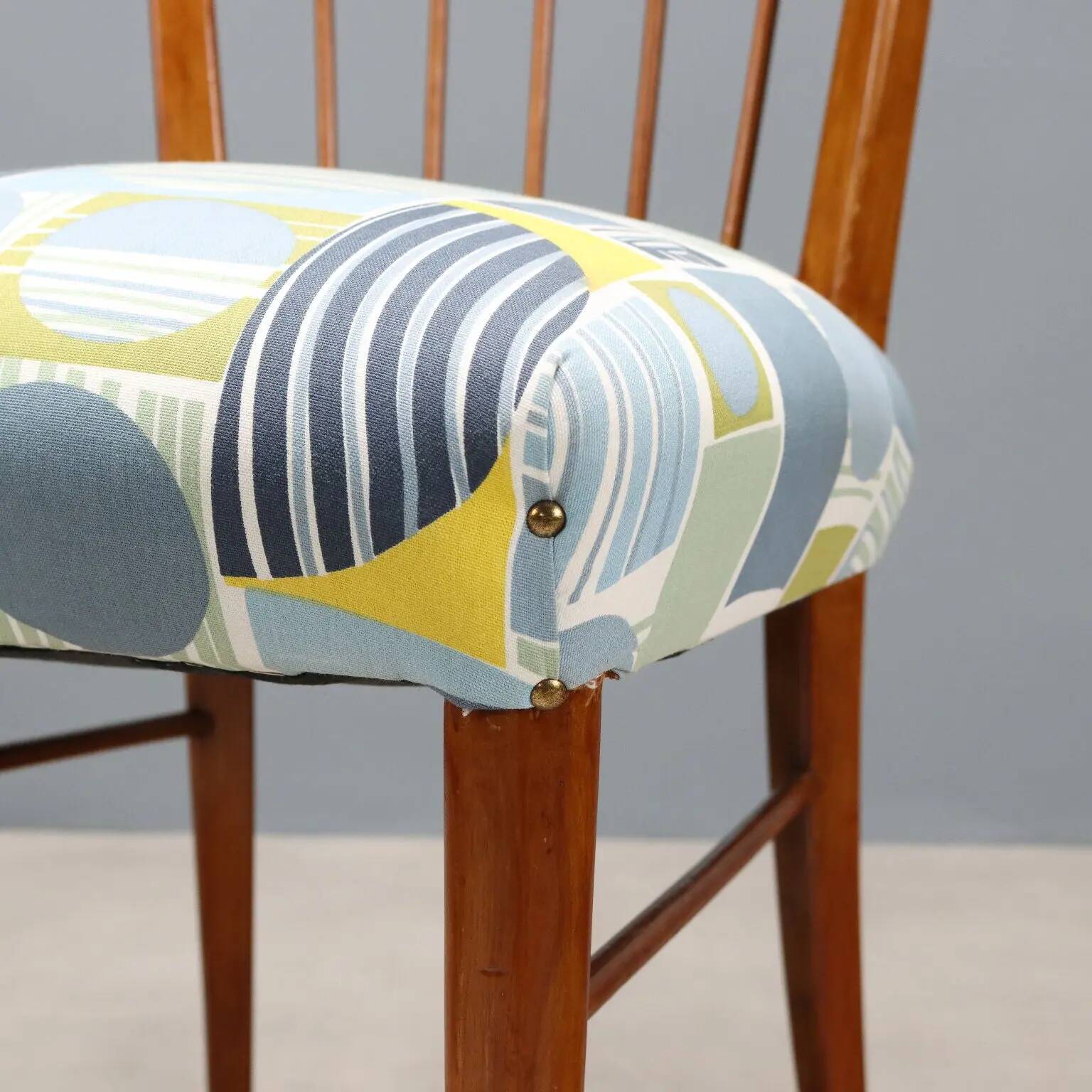 Vintage beech and fabric chairs, design, Italy, 1960s