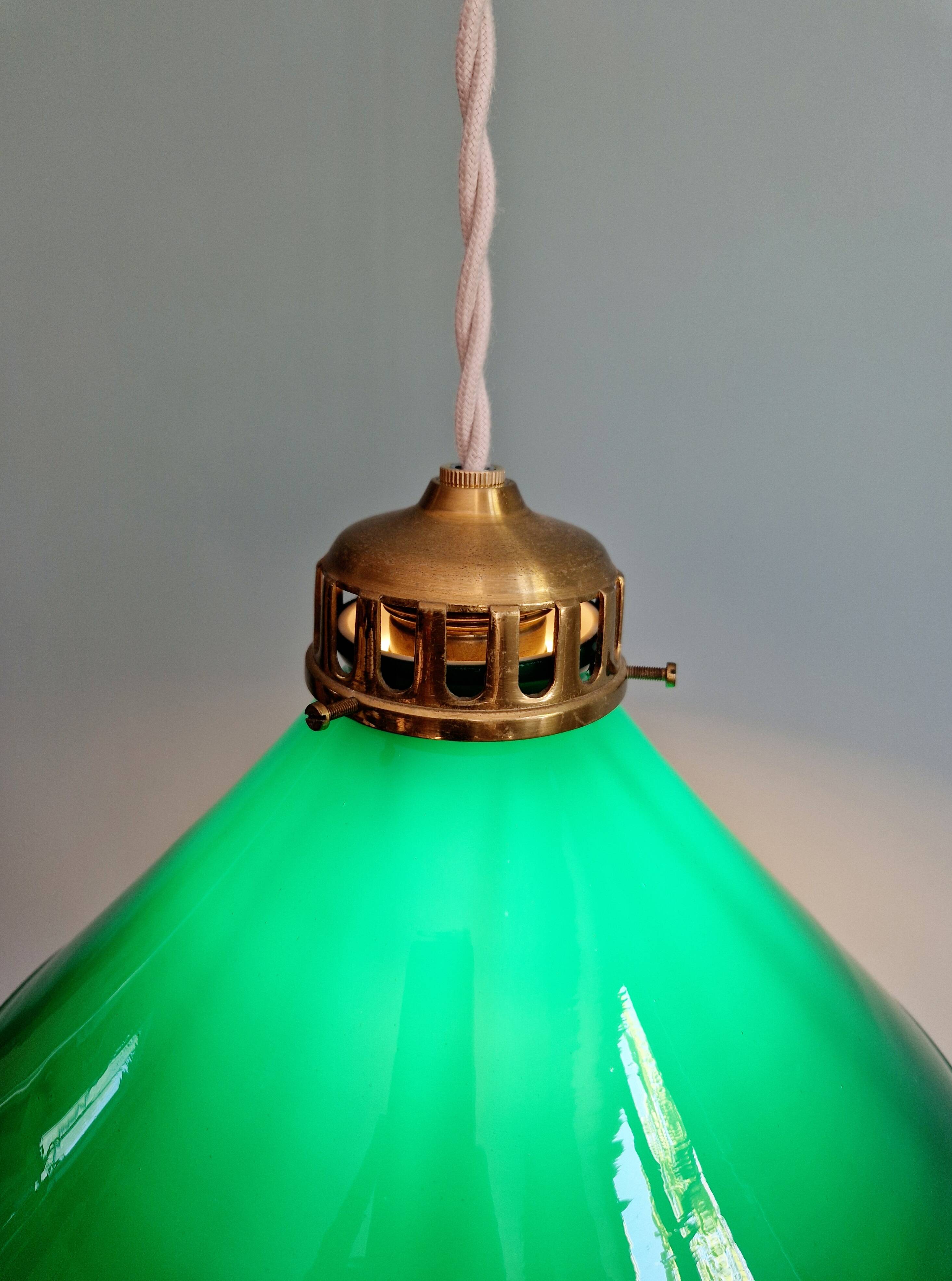 Art Deco pendant light in conical green opaline, 1920s-30s