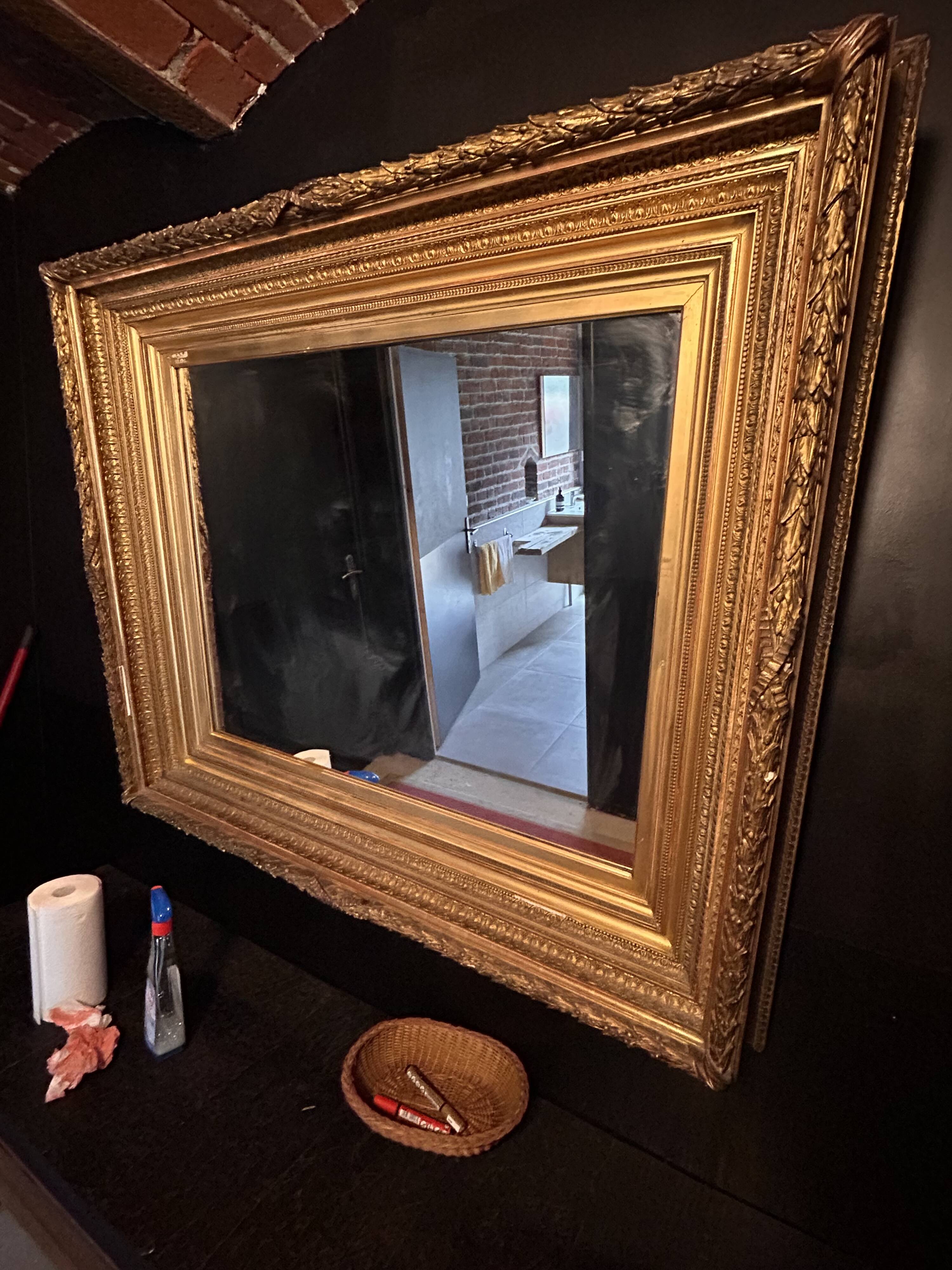 Large antique Napoleon III mirror – Wooden and gilded stucco frame – 135 × 114