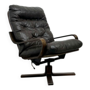 Fauteuil scandinave en - cuir marron