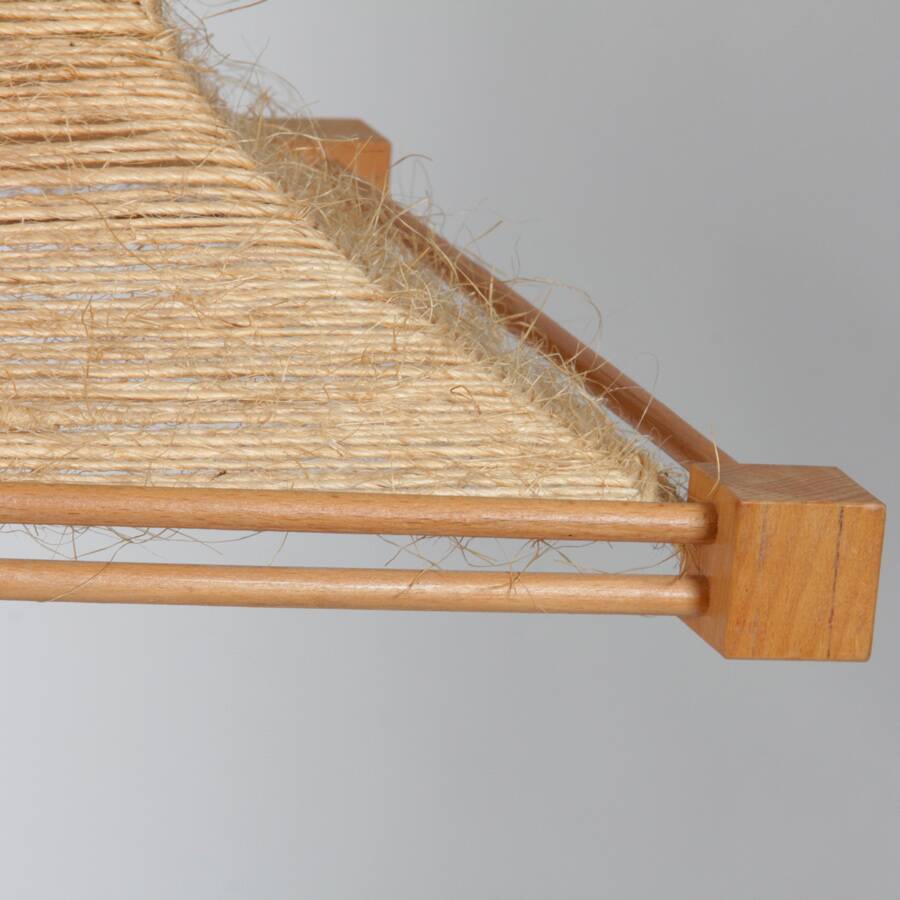 Vintage wooden and rope pendant light, 1960