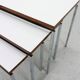 White Nesting Table Set with chrome frame and wood detail, 1970s
