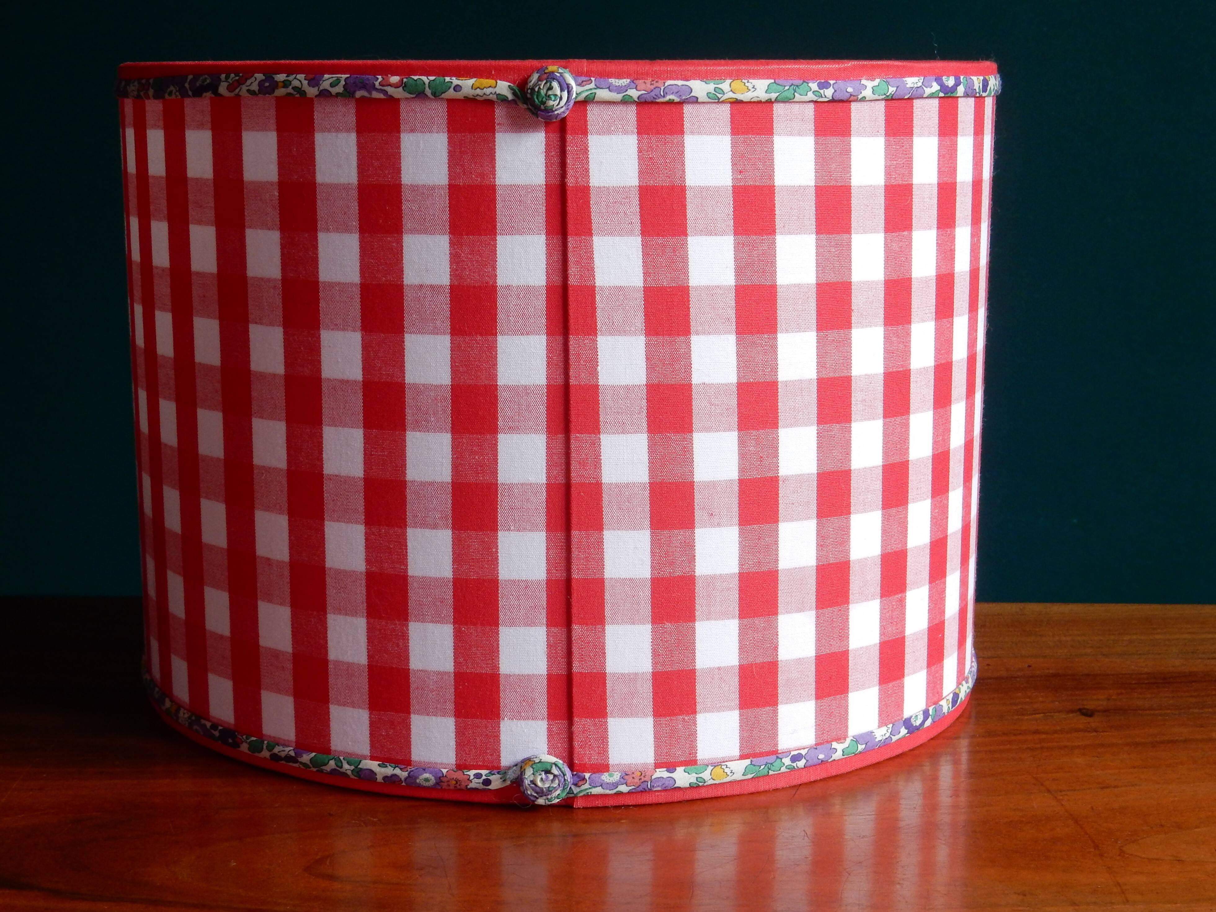Red gingham and liberty cylindrical lampshade