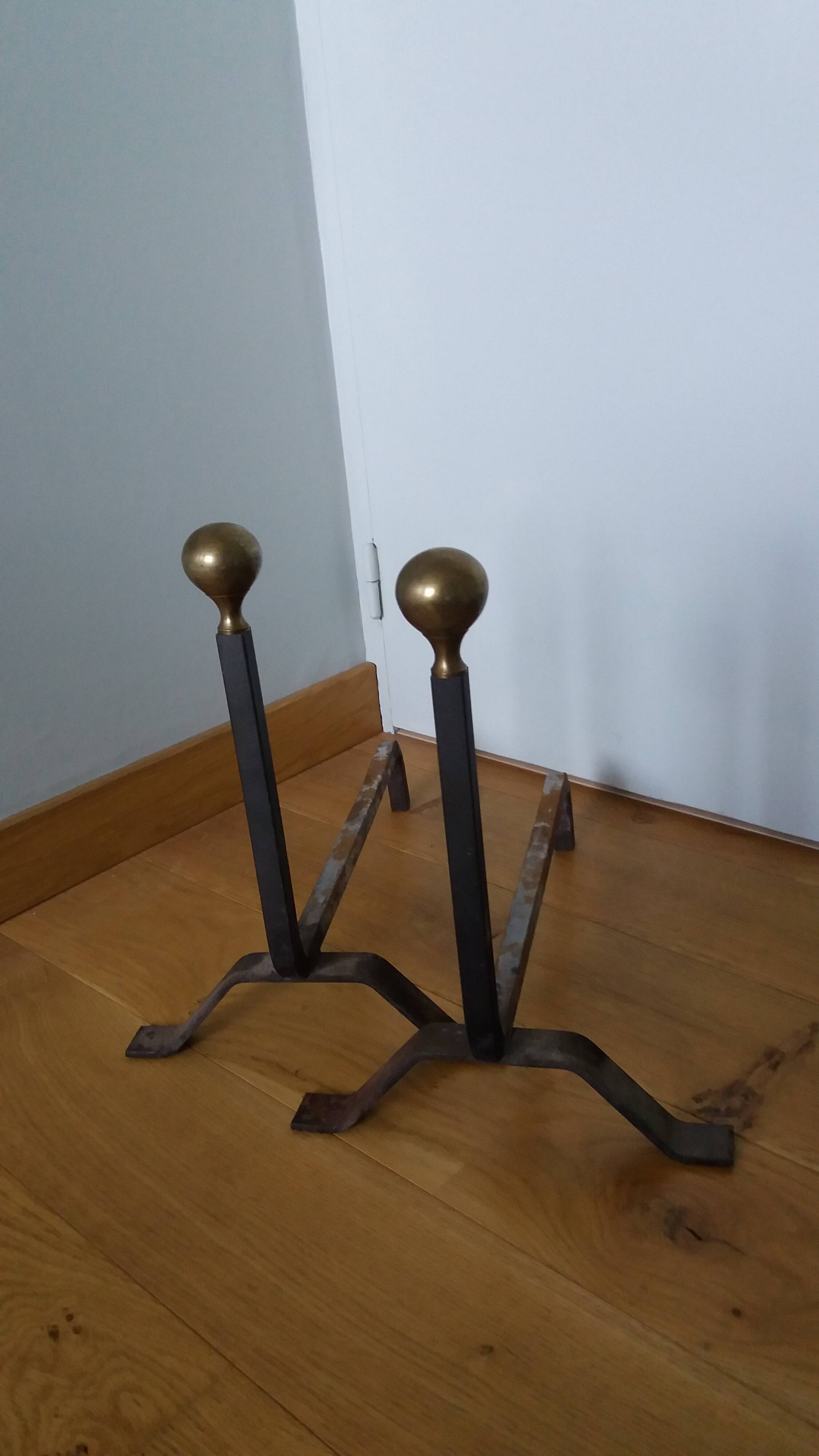 Chenets de cheminée tête laiton ou bronze