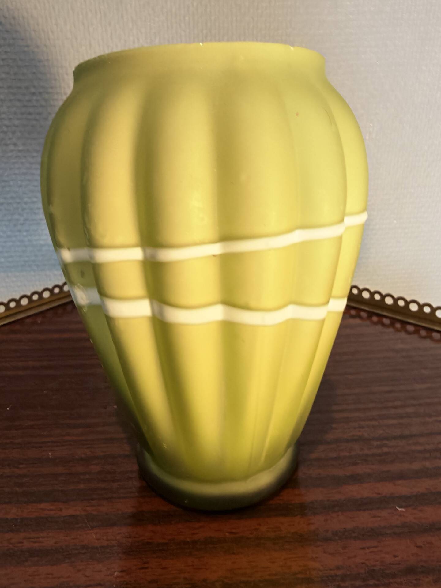 Rare Art Deco Petit Opaline Glass Vase in Green with Serpent 1930