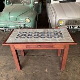 Vintage wooden table with handmade ceramics – unique piece