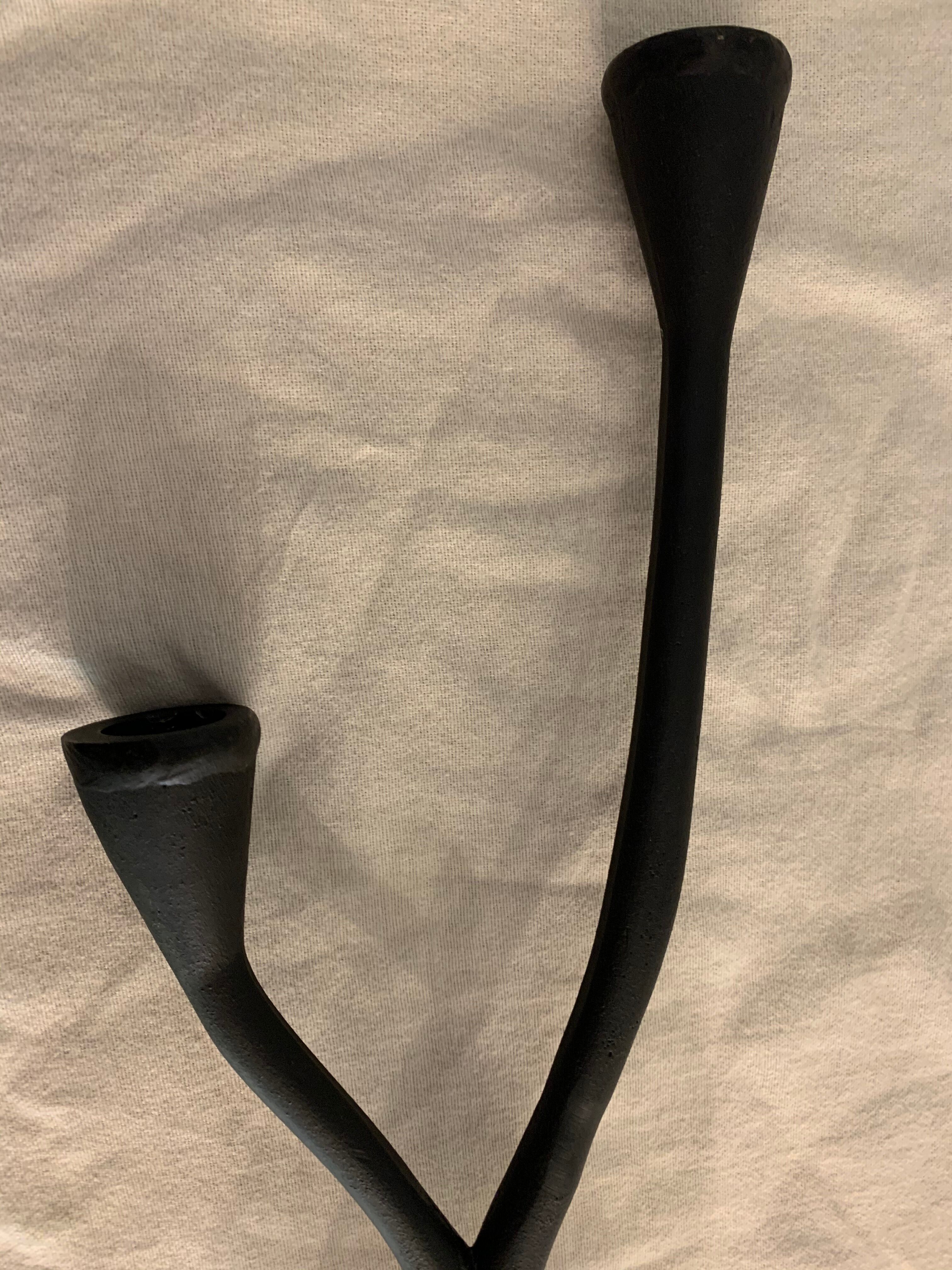 Pair of black candlesticks art deco in steel Habitat 1970