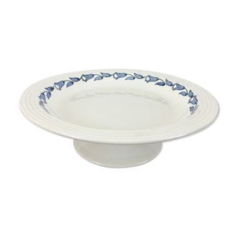 Compotier pedestal blue flowers Longwy