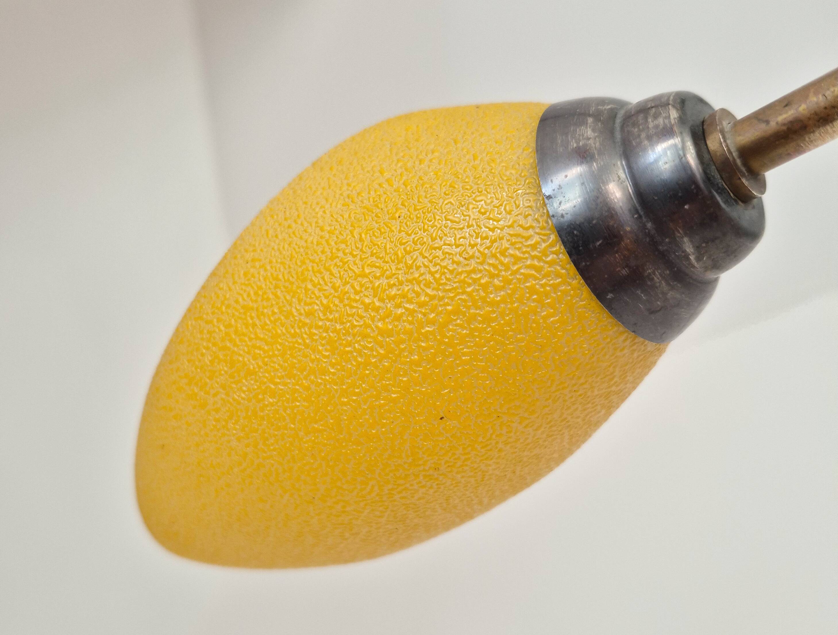 Pendant light, in brass and tricolor opaline glass