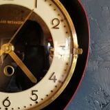 Vintage formica clock silent asymmetrical wall clock "Ajas Besançon black red"