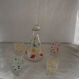 Carafe and 4 glasses with design and vintage patterns 1950/60