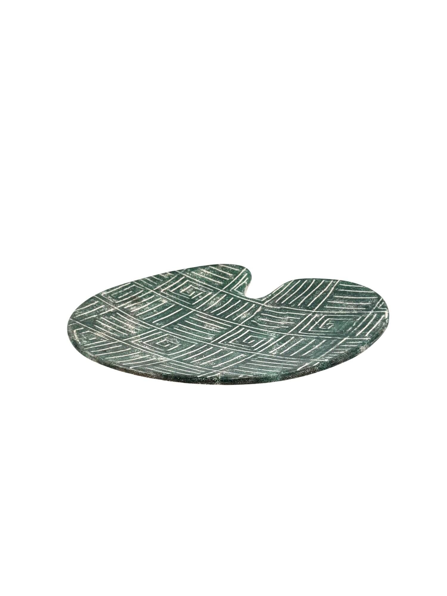 Mid-century Modern green ceramic plate, France 1960s