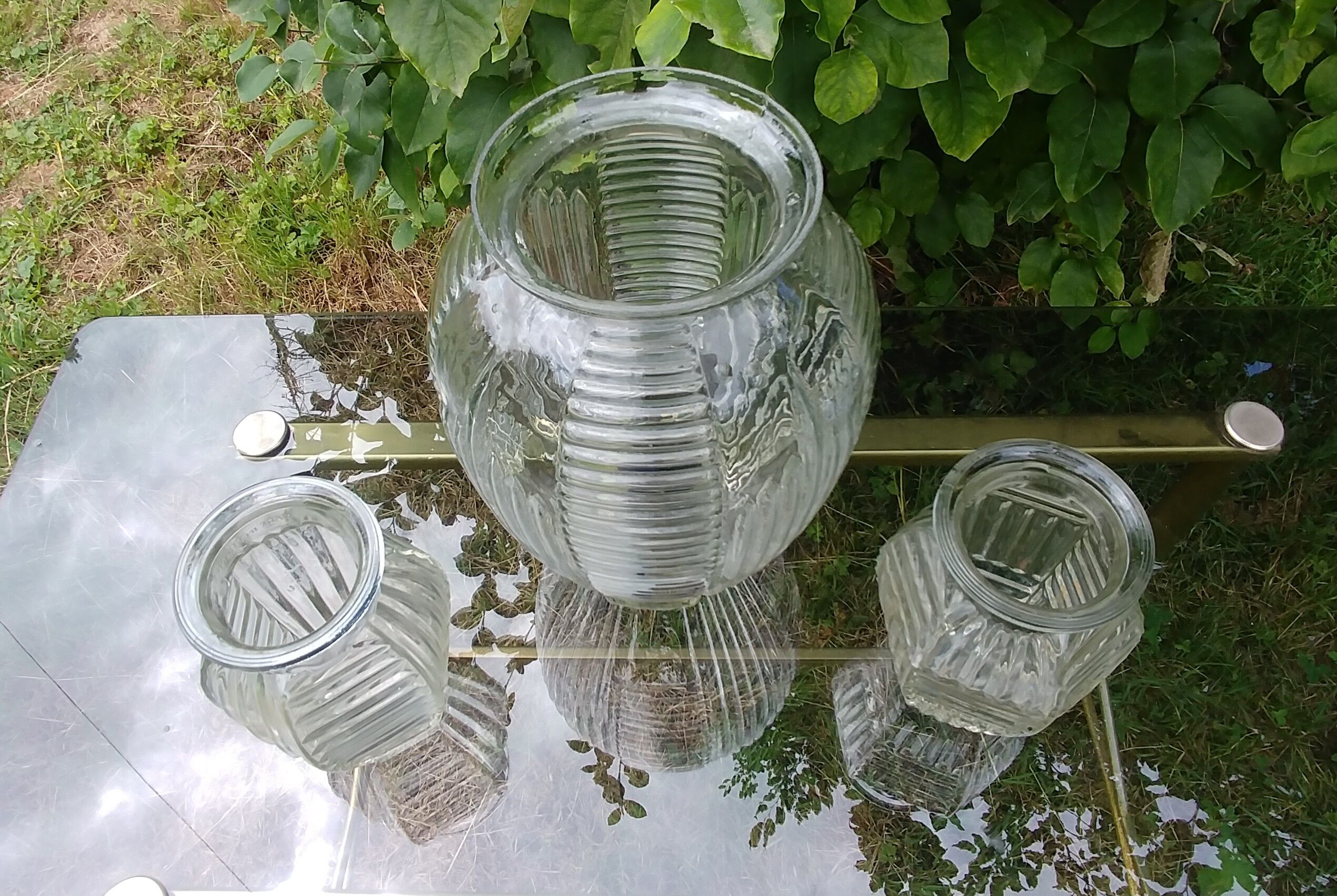 Set of three vases in molded glass old years 50/60 made in france