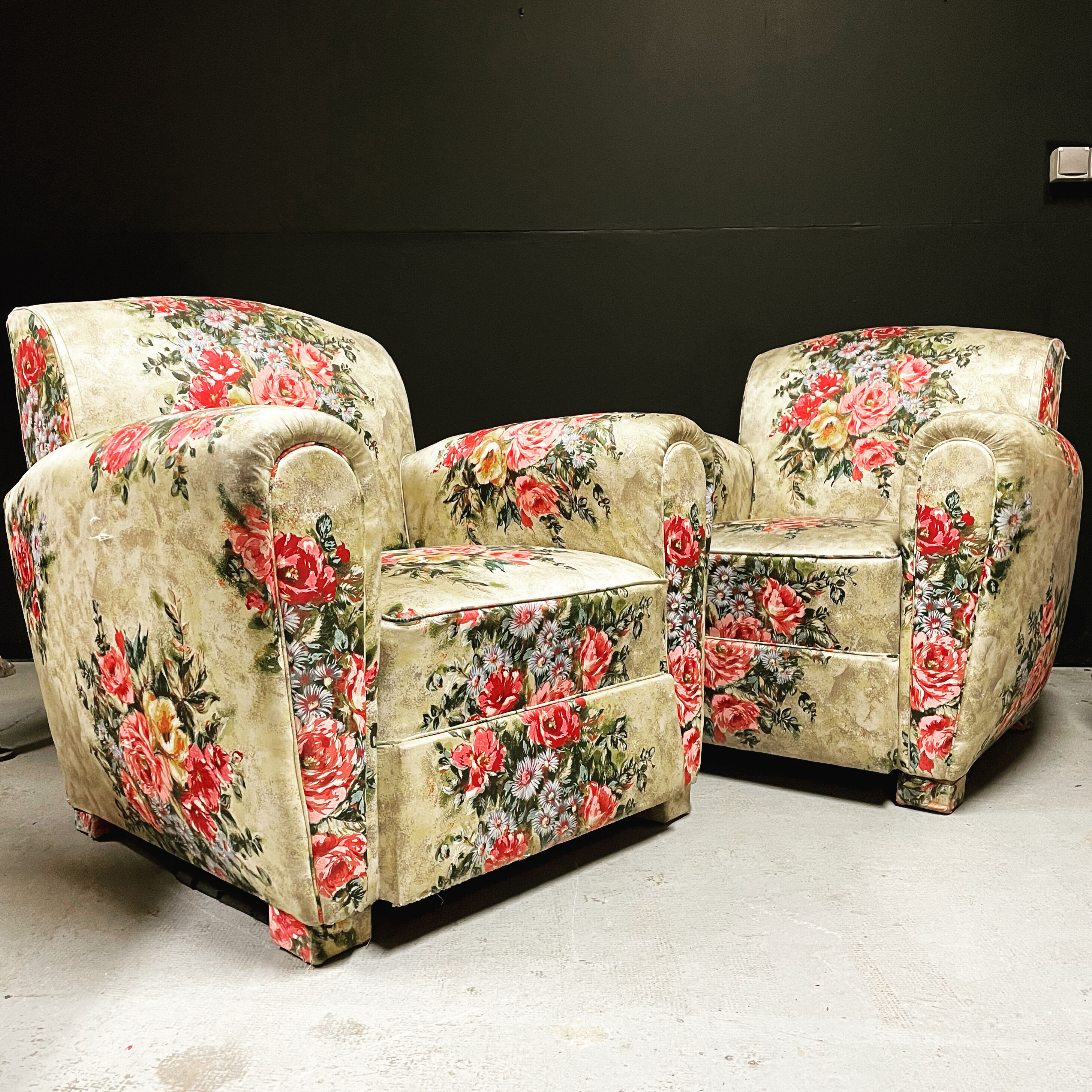 Paire de fauteuils club fleur vintage anglais