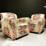 Pair of English vintage flower club armchairs