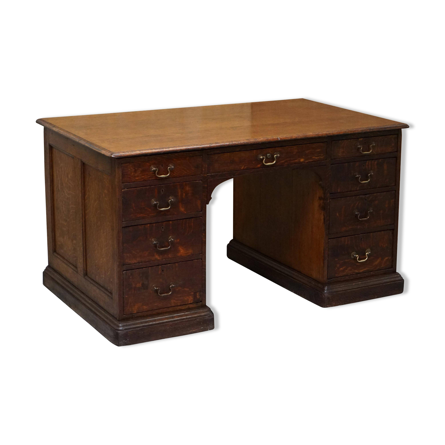 Bureau partenaire double face à deux caissons Gillows Lancaster chêne moucheté