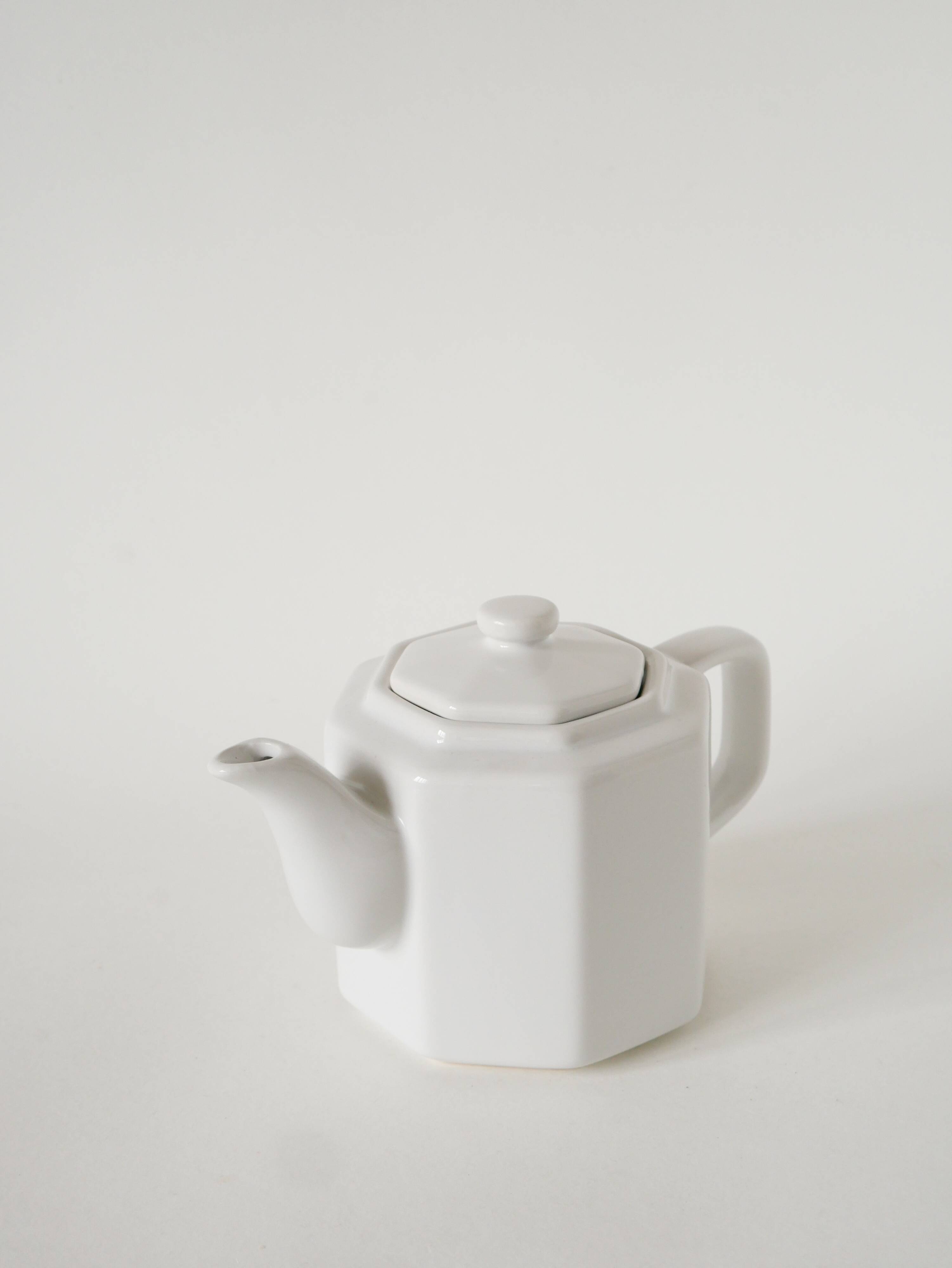 Large faceted ceramic teapot, White, 1950