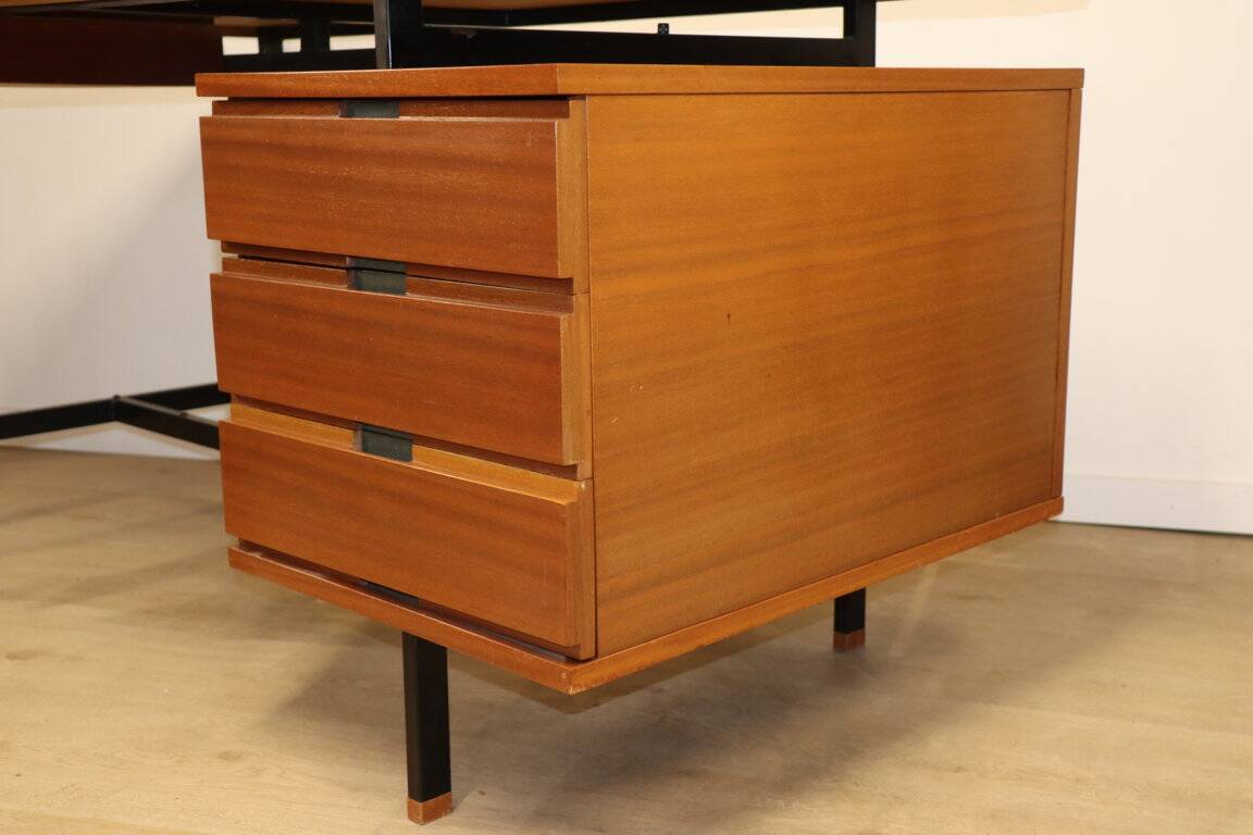 Vintage mahogany desk by Pierre Guariche edition Minvielle, 1960